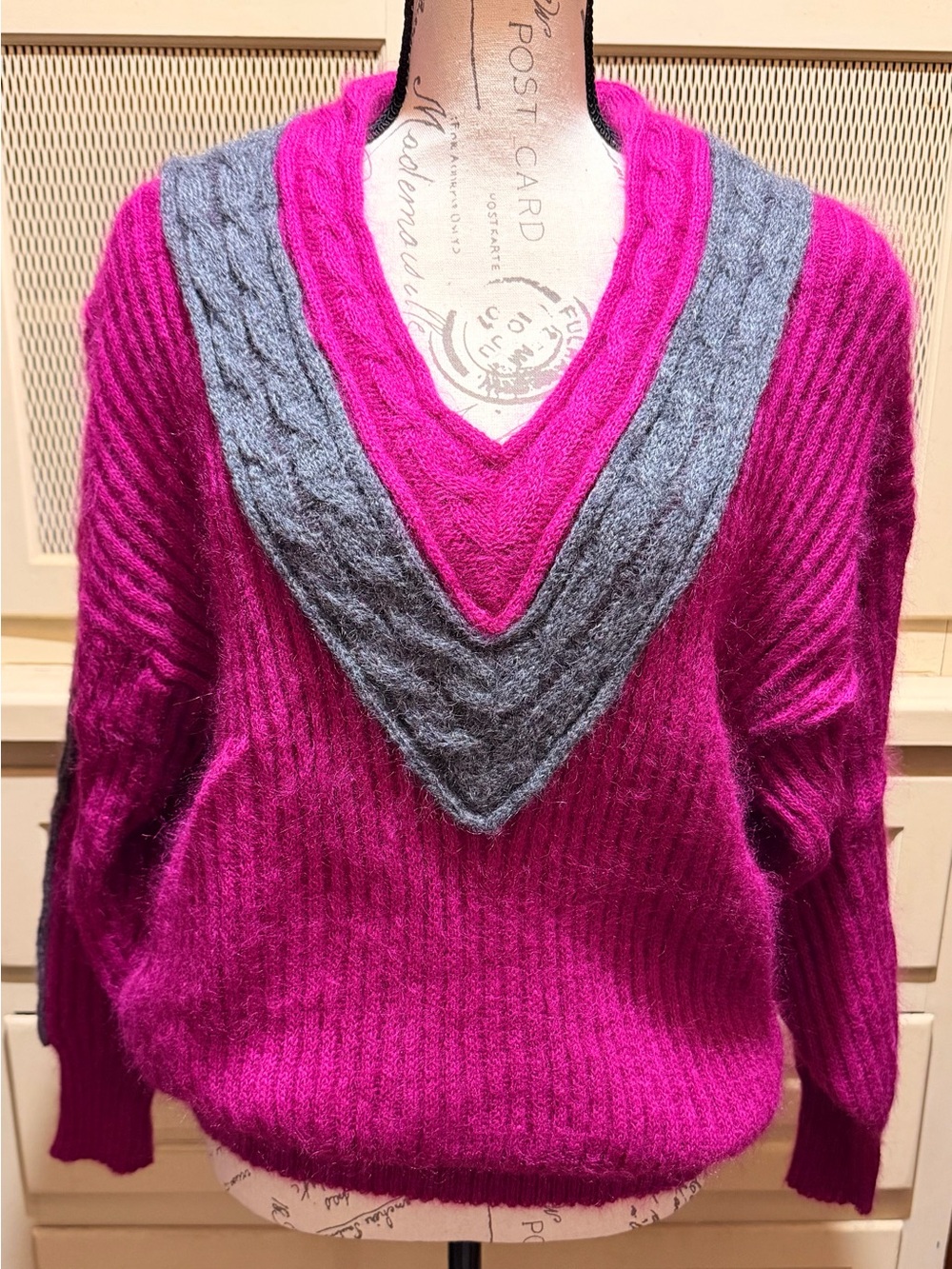 Vintage 80s Escada Margaretha Ley Mohair Ribbed Cable Trim Sweater